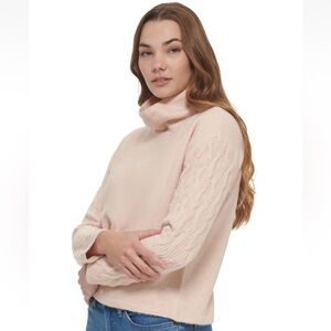 Calvin Klein Cream Cable-Sleeve Turtleneck Sweater